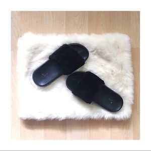Black Faux Fur Sandals